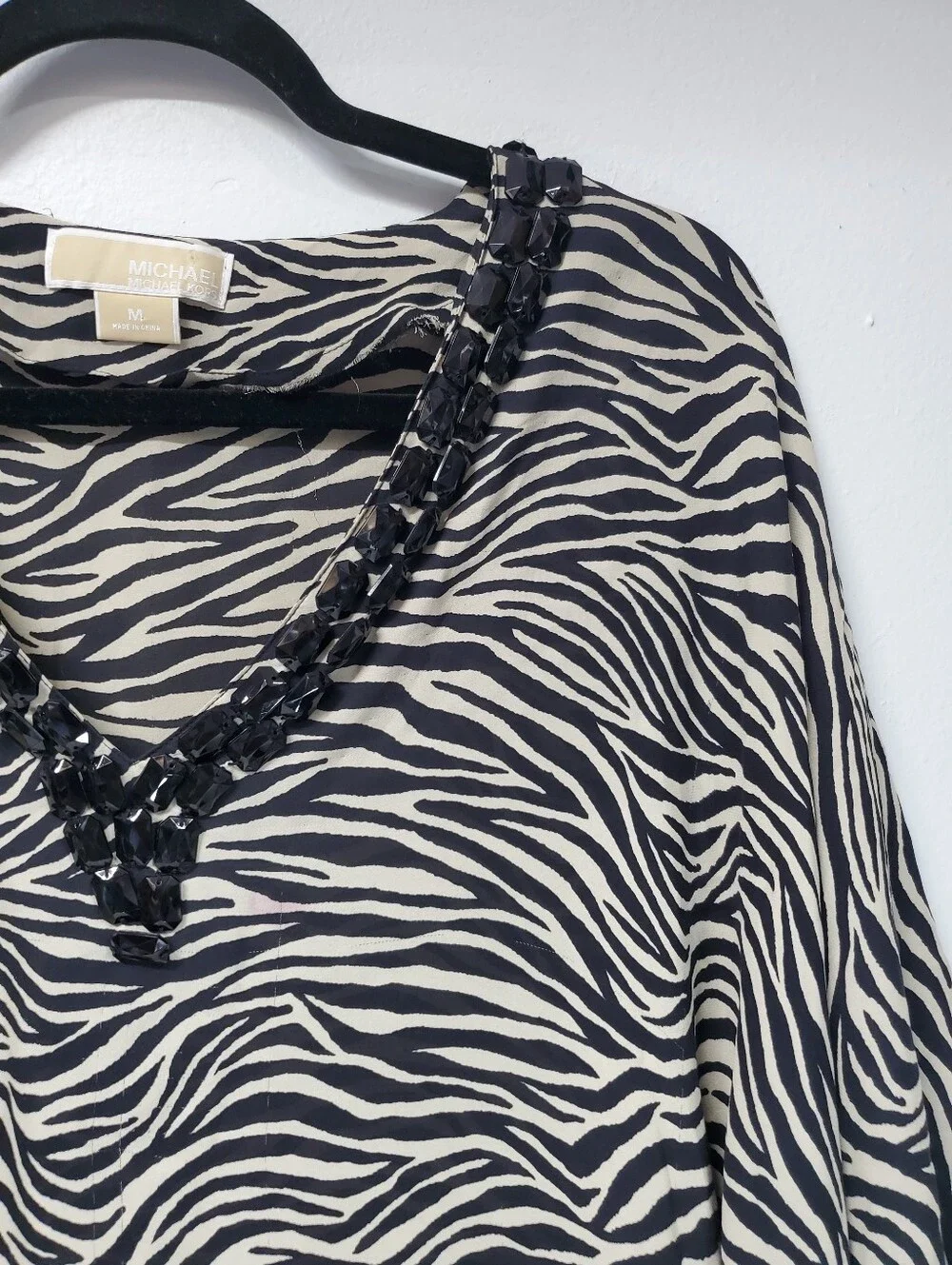 Michael Kors Zebra Print Rhinestone Top Medium Office Siren Business Casual